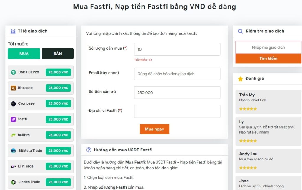 Mua Fastfi, Nạp tiền Fastfi nhanh chóng, đơn giản nhất 【An toàn 100%】